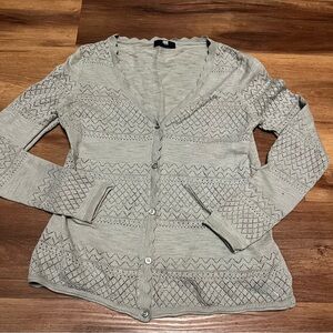 Frye Light Green Pointelle V-Neck Button Cardigan